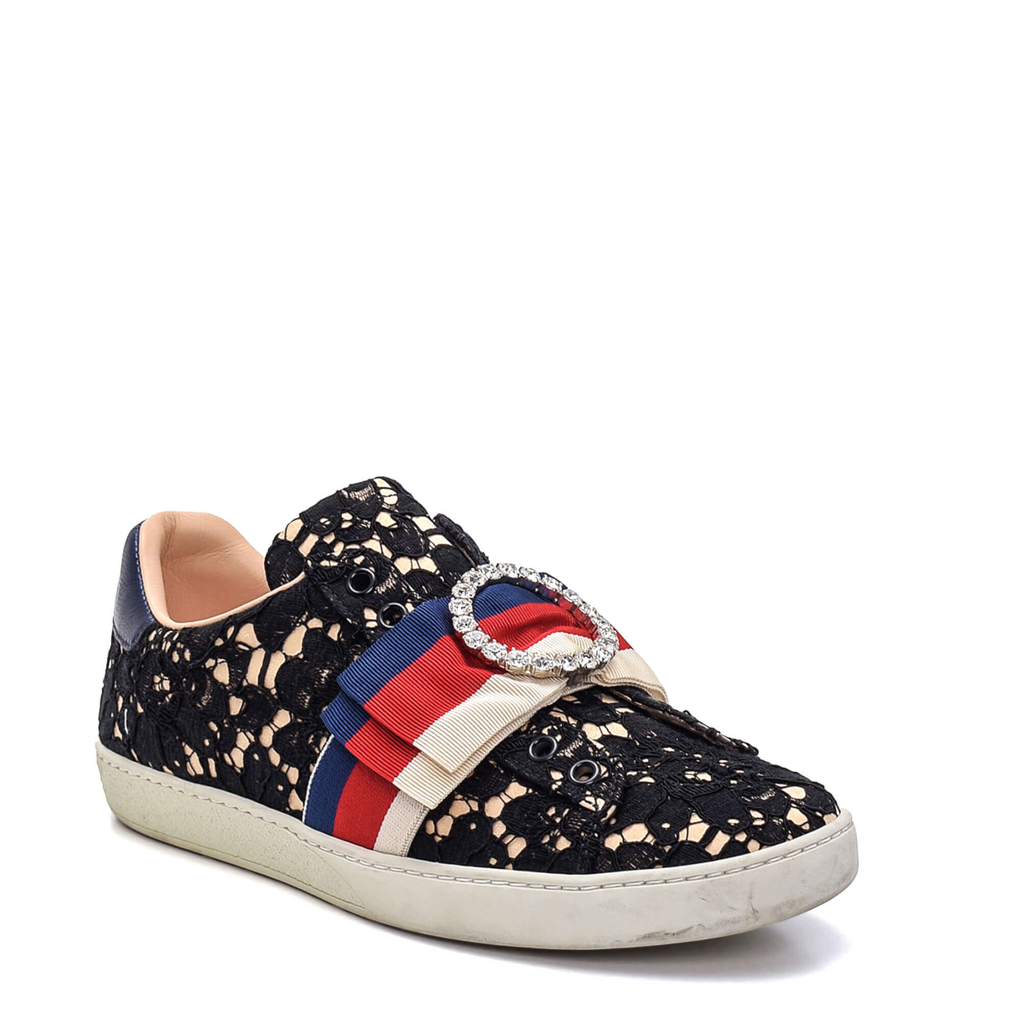 Gucci - Black Lace Ace Web Crystal Embellished Sneakers